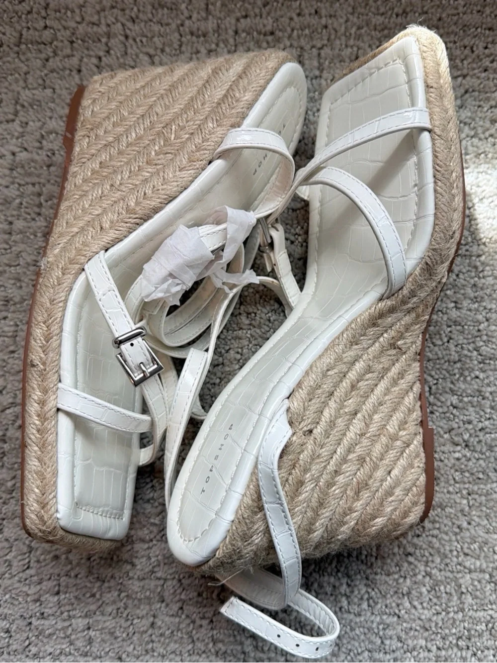 Topshop White Croc-Textured Espadrille Wedge Sandals